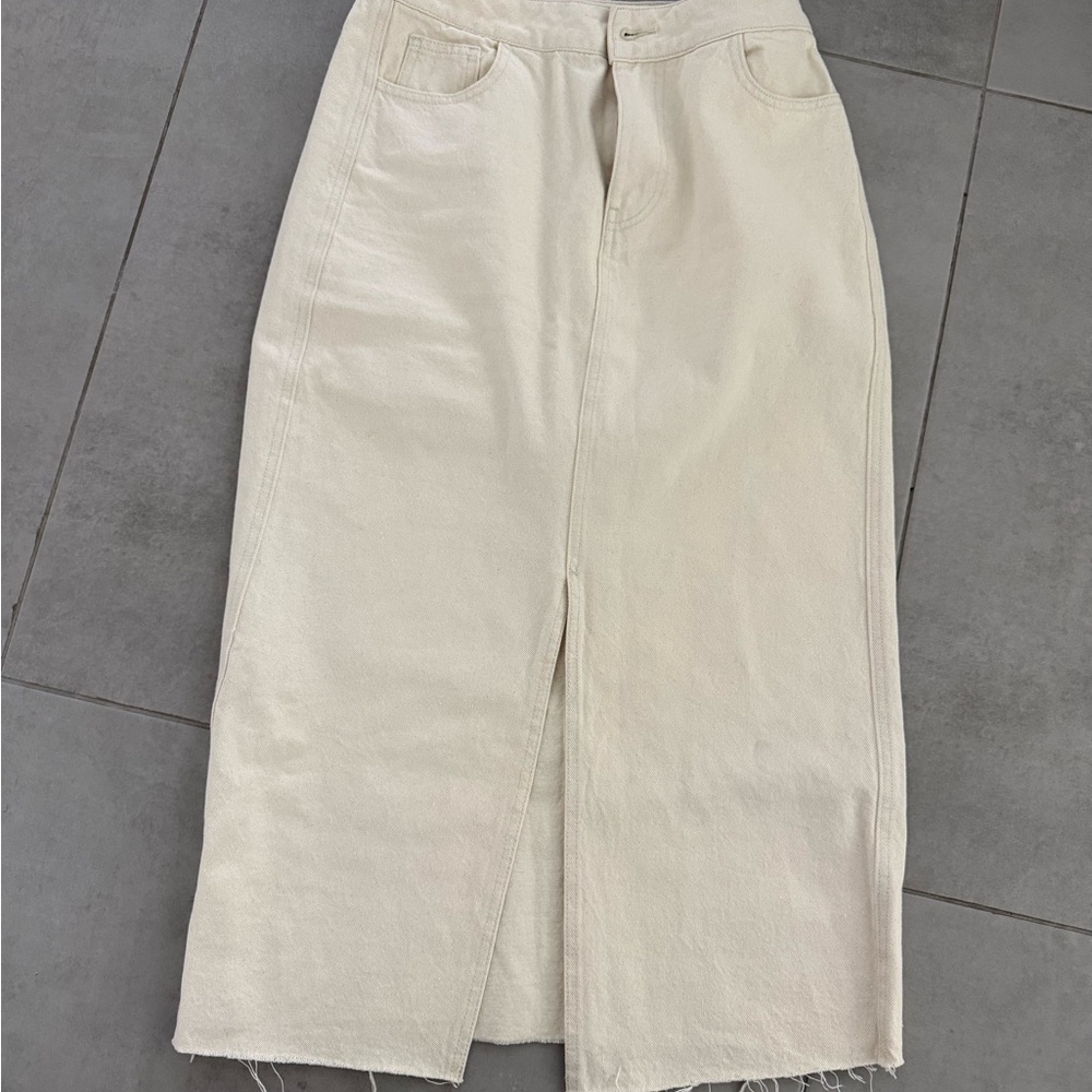 Velvet Heart Cream Midi Skirt with Front Slit